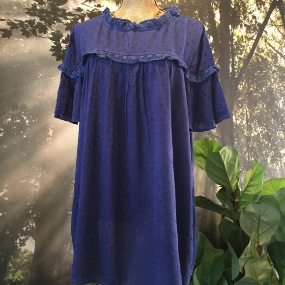 Suzanne Betro NWT 1X Swiss Dot Blue Top Blouse - Picture 8 of 8